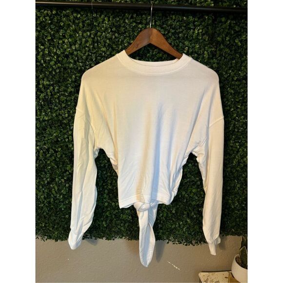 Athleta Yoga Cross Tie Back Sweatshirt XS White Crew Neck Cropped - Picture 1 of 5